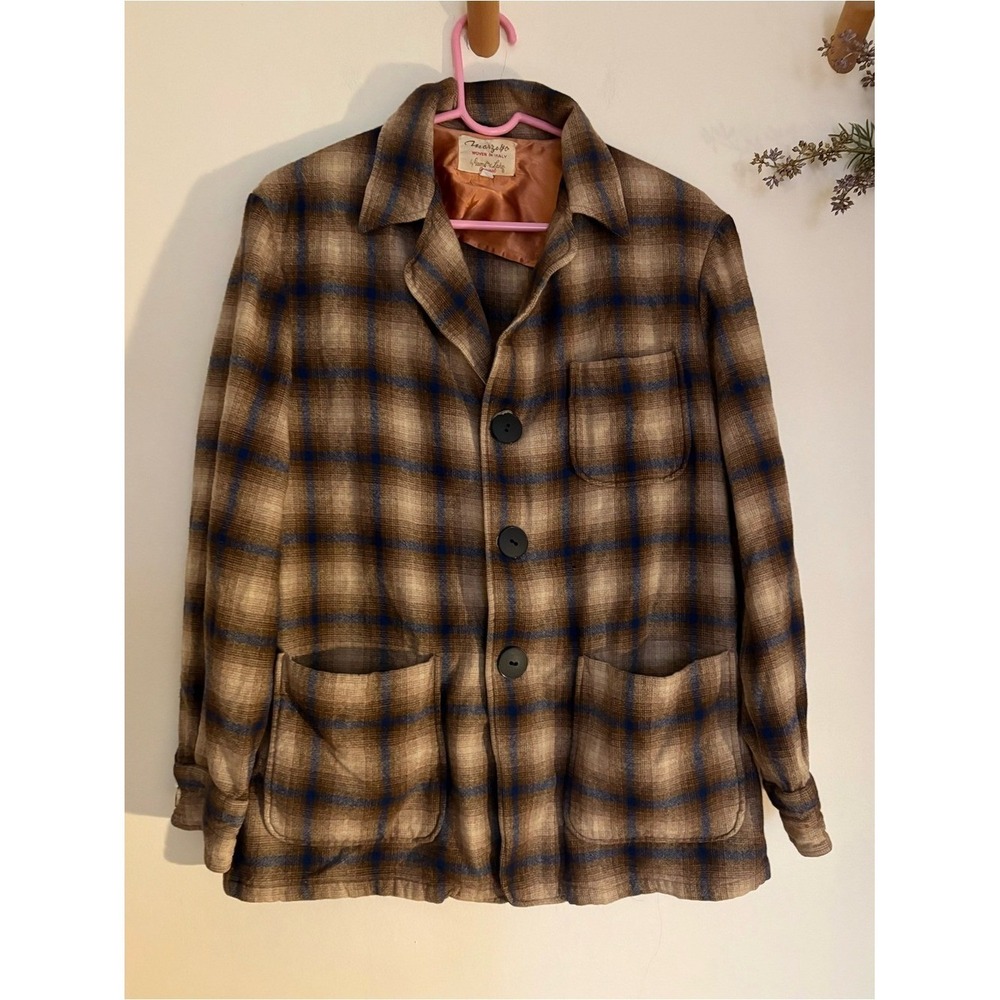 Vintage Plaid Wool Blend Chore coat jacket Medium